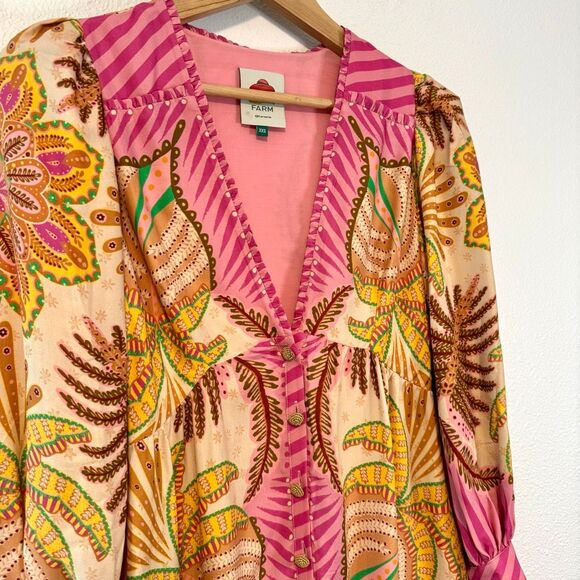 Farm Rio Palm Scarf Sand Mini Dress Size XXS - Picture 2 of 15